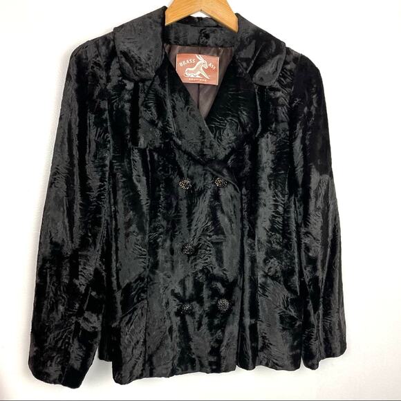 Vintage Black Faux Fur Jacket Rhinestone Buttons Borella Fur - Picture 1 of 12
